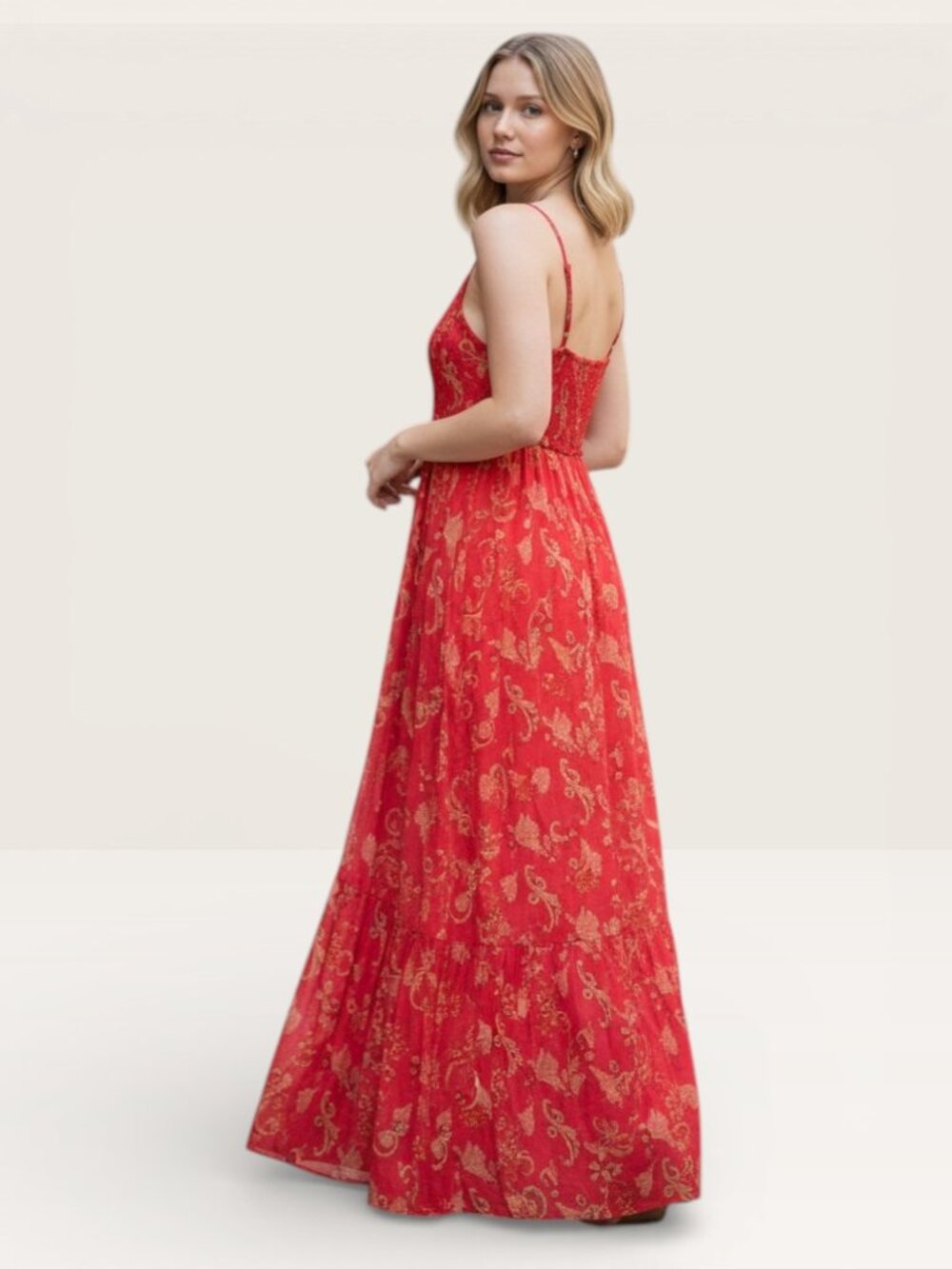 ALC Maxi Silk Dress Adjustable Straps Paisley Boho Cottagecore